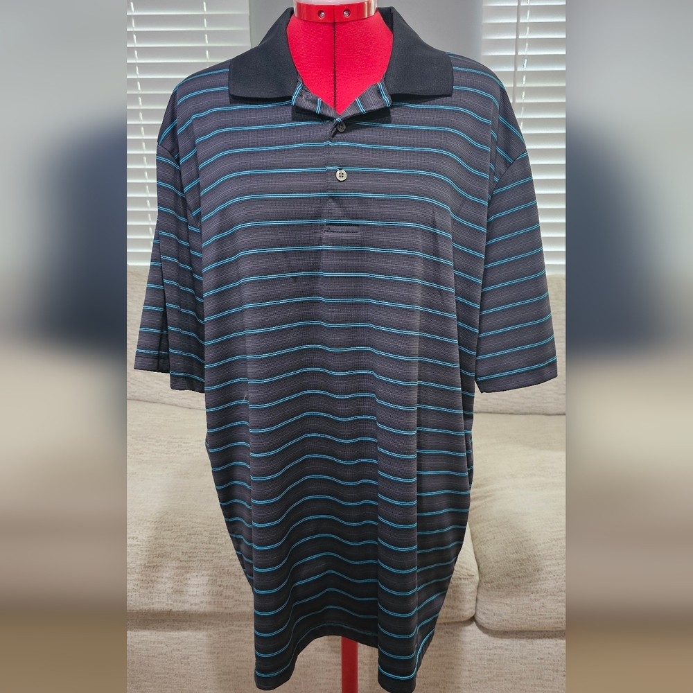 Stylish Black and Blue Striped Polo Shirt